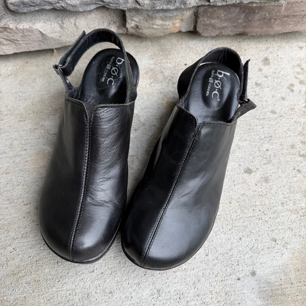 b.o.c. Born Concept Black Leather Slingback Clog Heels Size 9 Comfort Minimalist